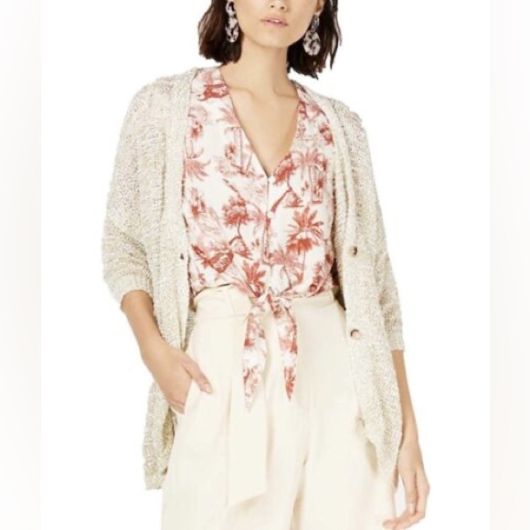RAGA Sweaters - Raga Metallic Button Down Cardigan Sweater Beige Size Medium